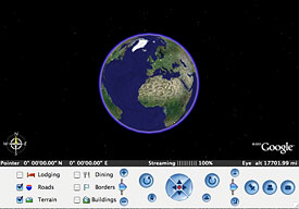 A screen shot of the Google Earth program