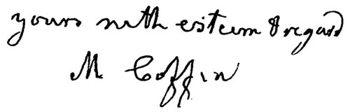 Margaret Coffin's signature from a letter to George Washington Doane