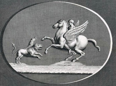 Bellerophon and Pegasus fight the monster Chimera