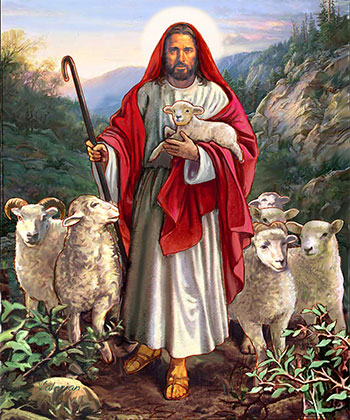 Jesus with actual sheep