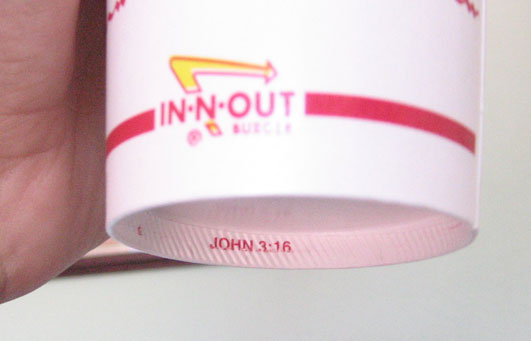 An In-N-Out Cup with John 3:16 cited